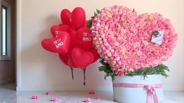 Arreglo Floral de 500 Rosas Rosadas en Forma de Corazón - Cali